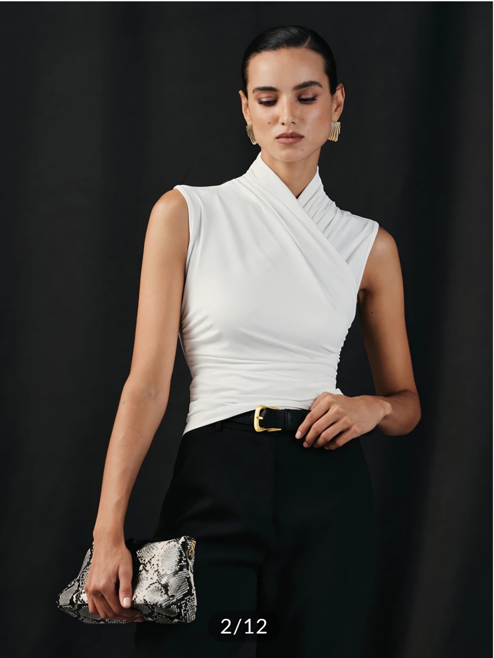 Cross Neck Ruched Fitted Tank Top - Picture 2 of 6